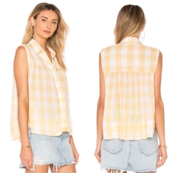 Free People Hey There Sunrise Button Down Gingham Top - Picture 1 of 5